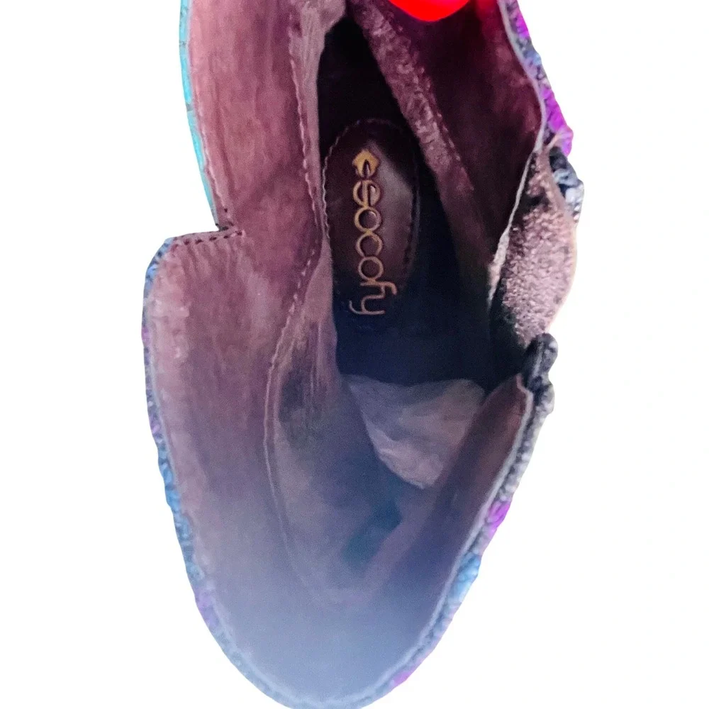Socofy Patchwork Butterfly Embroidered Ankle‎ Boots Floral Block Heel 36 US 5.5